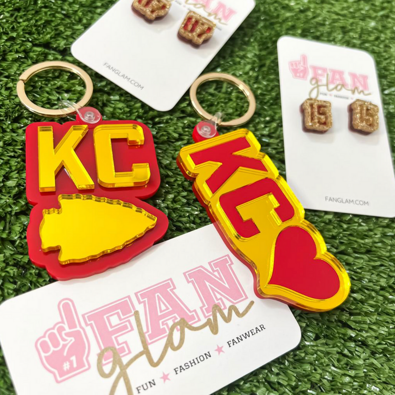 GAME DAY KANSAS CITY GLITTER GLAM RED + GOLD KEY CHAIN COLLECTION