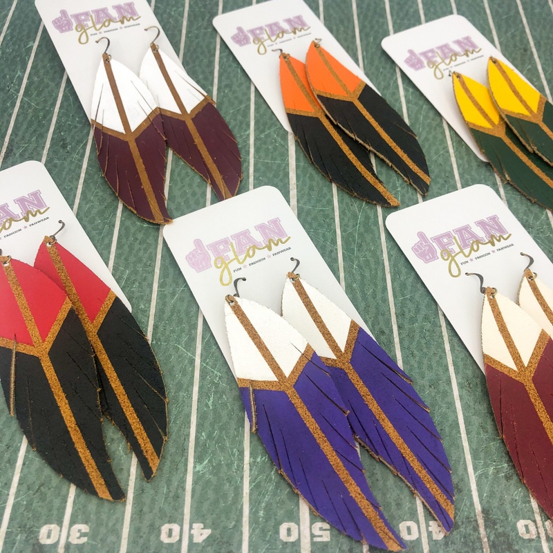 Our hand-painted GameDay feathers are rich in the latest fall colors.  Stand out in the crowd and custom create your very own team combo today!