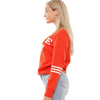 It's Game Time and we love when comfy-meets-statement!    Our Orange and white Gameday Sweater is that and more! This knit sweater features a high rounded neckline, jersey striped long sleeves, a slightly relaxed bodice, fitted cuffs, and a "GAME DAY" graphic on the chest. Tuck this one-of-a-kind sweater into your favorite bottoms or wear it atop a pair of Spanx leggings. Perfect for a cooler game day/night!