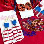 Our GameDay Tam Clay Co Blue + Red Jana Collection features two fun collectable styles, it's the perfect way to add team color and a fun pop of print to your gameday attire.