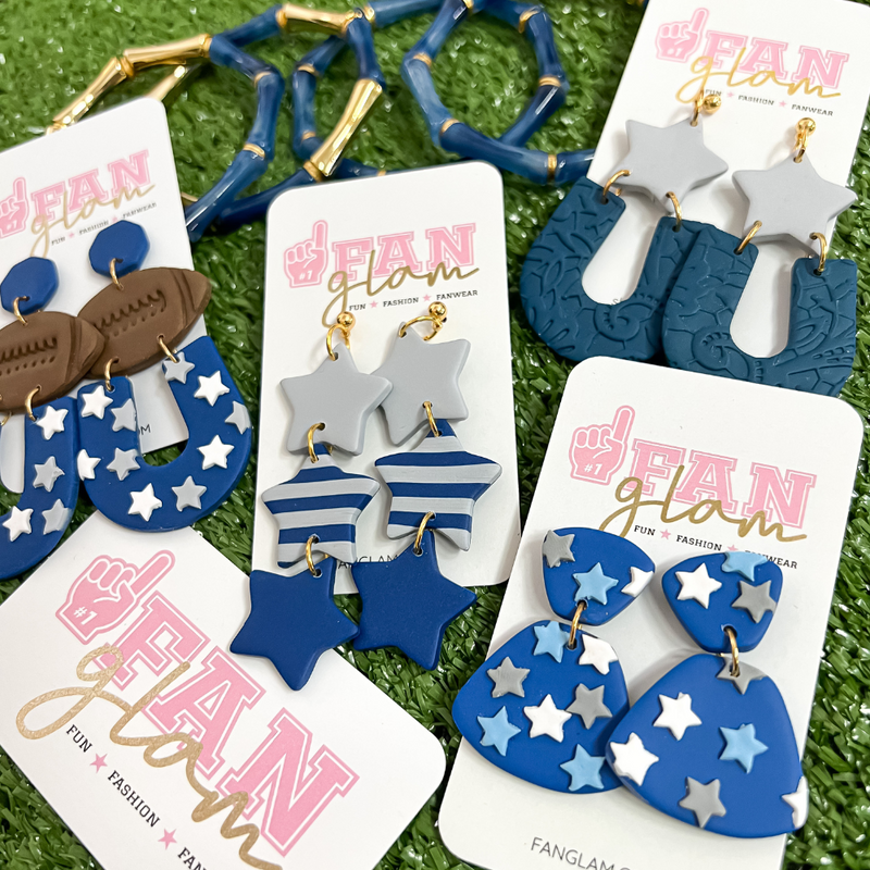 Let's Go Cowboys!  Our GameDay Tam Clay Co Navy Collection features three fun collectable styles.  It's the perfect way to add some team color and a fun pop of print to your gameday attire for the big game this weekend. 