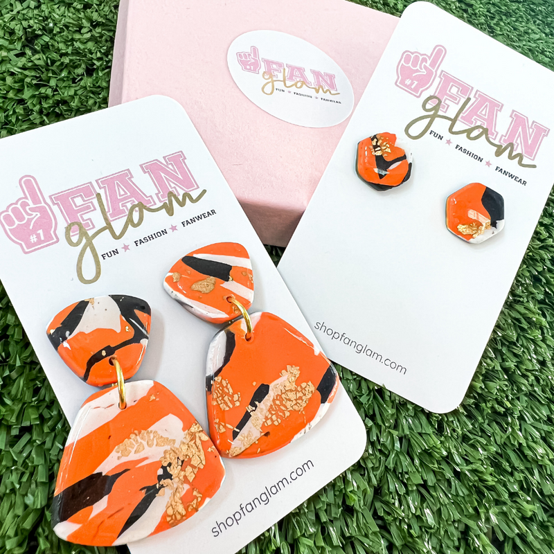 Get ready for the BIG GAME in our Brand New Tam Clay Co Orange/Black/White Marble Collection!  It's the perfect way to add a pop of color to your game day attire.