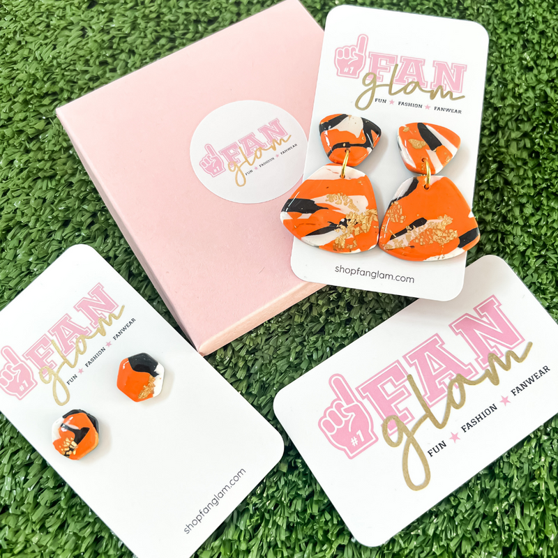 Get ready for the BIG GAME in our Brand New Tam Clay Co Orange/Black/White Marble Collection!  It's the perfect way to add a pop of color to your game day attire.