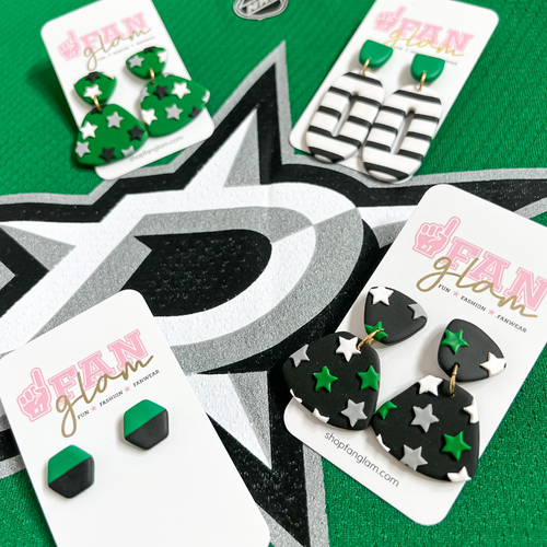Let's GO STARS!!!!  Our GameDay Tam Clay Co Green Collection is the perfect way to add some Victory Green and a fun pop of print to your gameday attire.