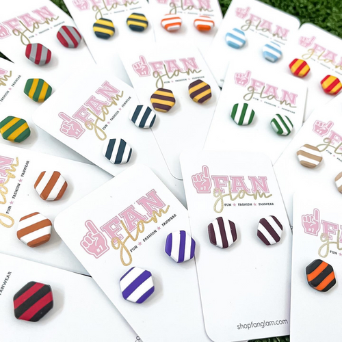 Our polymer clay handmade GameDay Tam Clay Co Hexagon Striped Stud earrings are the perfect pop of color for game time and a fun substitute for your everyday earrings!