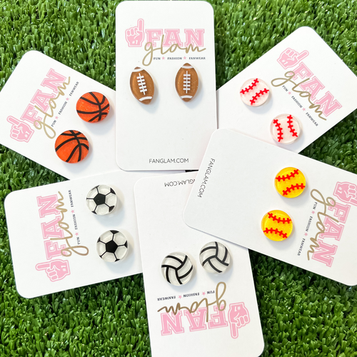 Glitter & Shine On The Sidelines When Wearing Our GameDay Glitter Glam Sports Ball stud earrings.  Sporty + Chic, They Will have You Ready For Game Time!  Super lightweight and comfortable, you'll forget you have them on.