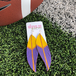 Stand out in the stands when wearing your favorite teams colors!  Our leather hand-painted duo colored feather earrings are the perfect accessory to coordinate your GameDay ensemble.  