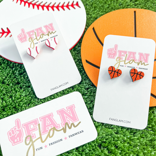 For the LOVE of the Game!  Sporty and chic our laser cut engraved Sports ball heart stud collection is our NEW Game Day favorite!    Available in five different sports ball options, Football, Basketball, Baseball, Softball and  Soccer you'll be glam in the stands for each of your player's favorite teams!  Collect all 5!