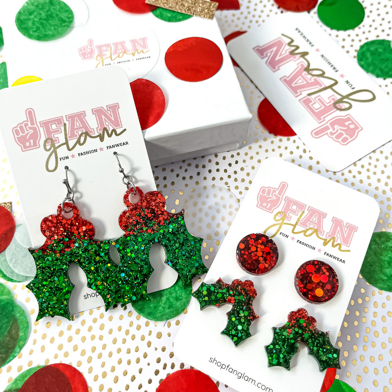 HOLIDAY GLITTER GLAM HOLLY EARRING COLLECTION