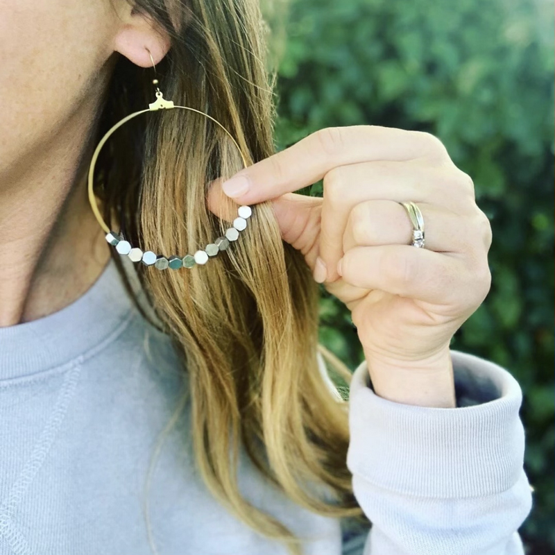 Our Hex Our Hex Hoop Earrings are a gorgeous blend of ethnic metals, featuring your choice of nickel, brass, or a nickel/brass combo hexagon design.