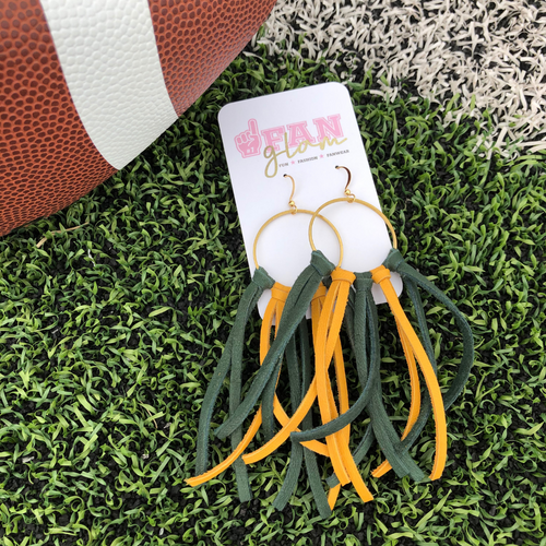 Make a bold statement in our Fringe Leather Hoop beauties!  Design your favorite team combination by choosing one, two or three colors!
