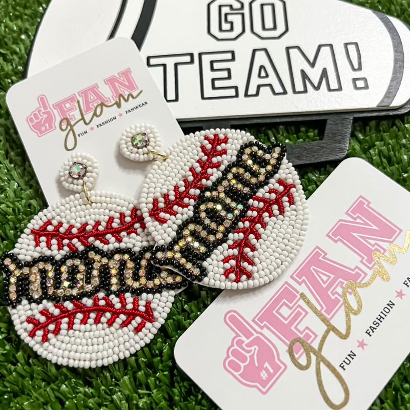 Hey Batter Batter... Show your love for the game when accessorizing your Game Day look with these one-of-a-kind rhinestone Mama Bling SoftBall and Baseball stud dangle earrings!   The perfect accessory to coordinate with your ball park ensemble. 
