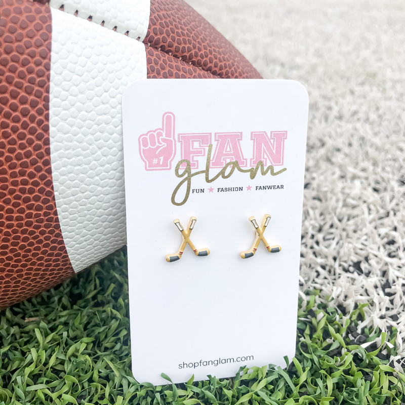 Sporty and chic our Mini Hockey Sticks Enamel Stud earrings are the perfect game day accessory to get you ready for puck drop! 
