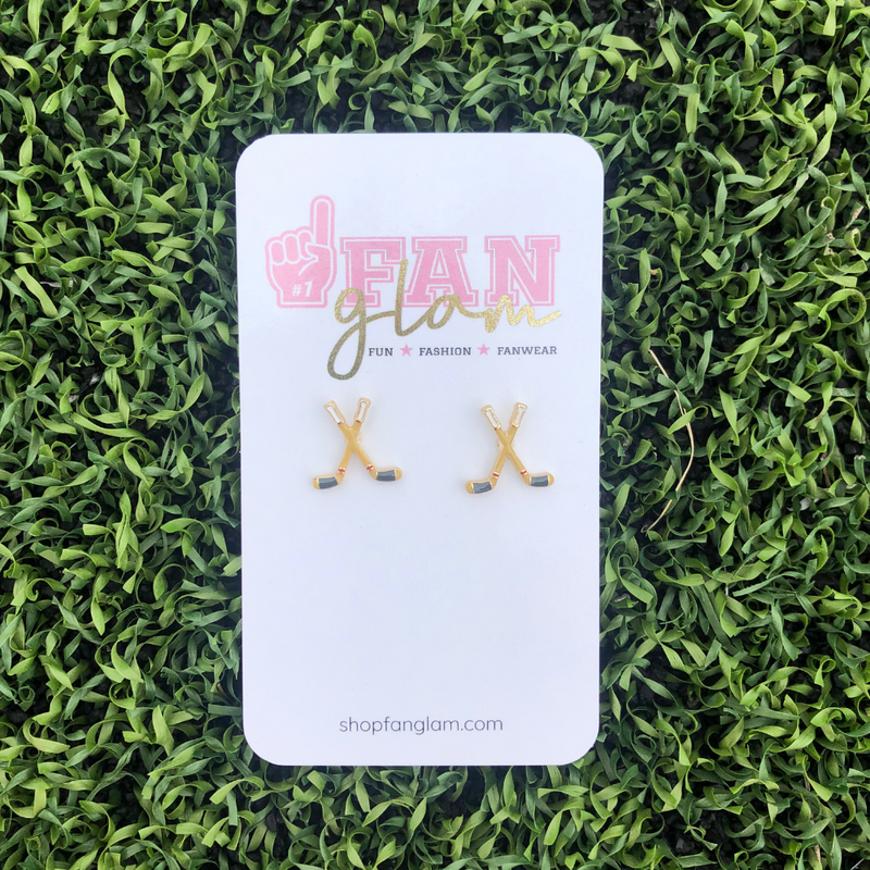 Sporty and chic our Mini Hockey Sticks Enamel Stud earrings are the perfect game day accessory to get you ready for puck drop! 