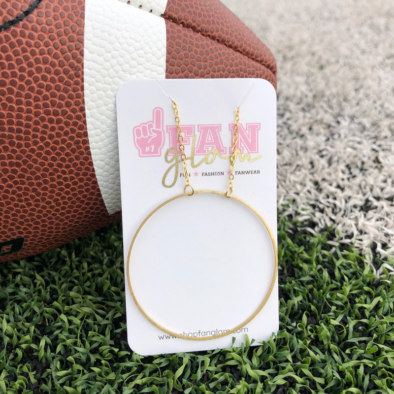 Modern, sporty and boho chic our Large Gold Round Circle Necklace is designed to integrate and compliment your everyday style and GameDay looks.    Don't forget it's a great layering piece as well!  Add some love to your GameDay look when layering it with your favorite team color pop necklace! 
