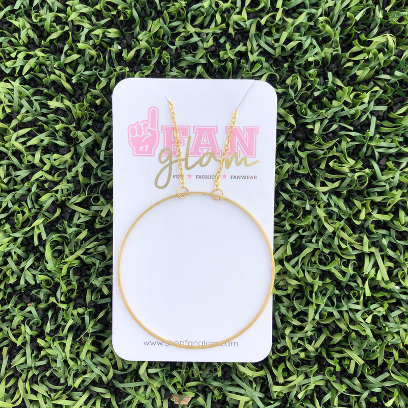 Modern, sporty and boho chic our Large Gold Round Circle Necklace is designed to integrate and compliment your everyday style and GameDay looks.    Don't forget it's a great layering piece as well!  Add some love to your GameDay look when layering it with your favorite team color pop necklace! 