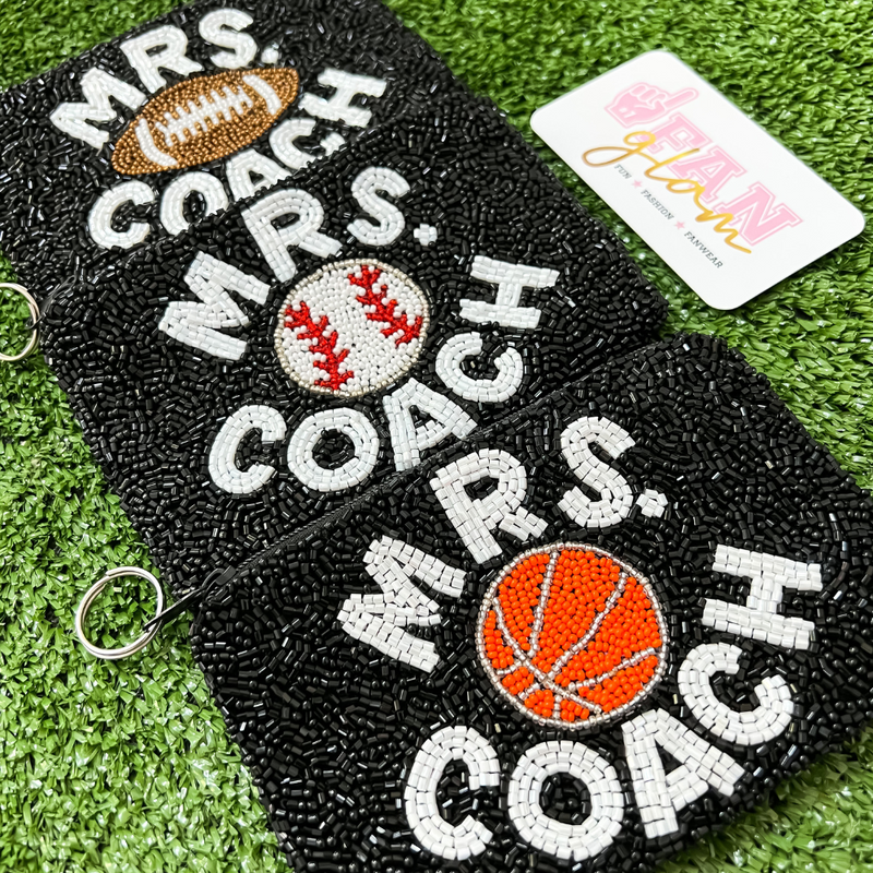 We all know home is where the heart is.  But for some, home is where sports take them.  For all the coach's wives that support their families both on and off the field our Mrs. Coach football beaded coin bag was designed specially for you!   Custom create your very own Mrs. Coach coin bag to cheer on all of your favorite teams!  Available in ANY color for ANY team!  The perfect addition to your Game Day assemble, let us help you custom create your very own one-of-a-kind Bag Glam!