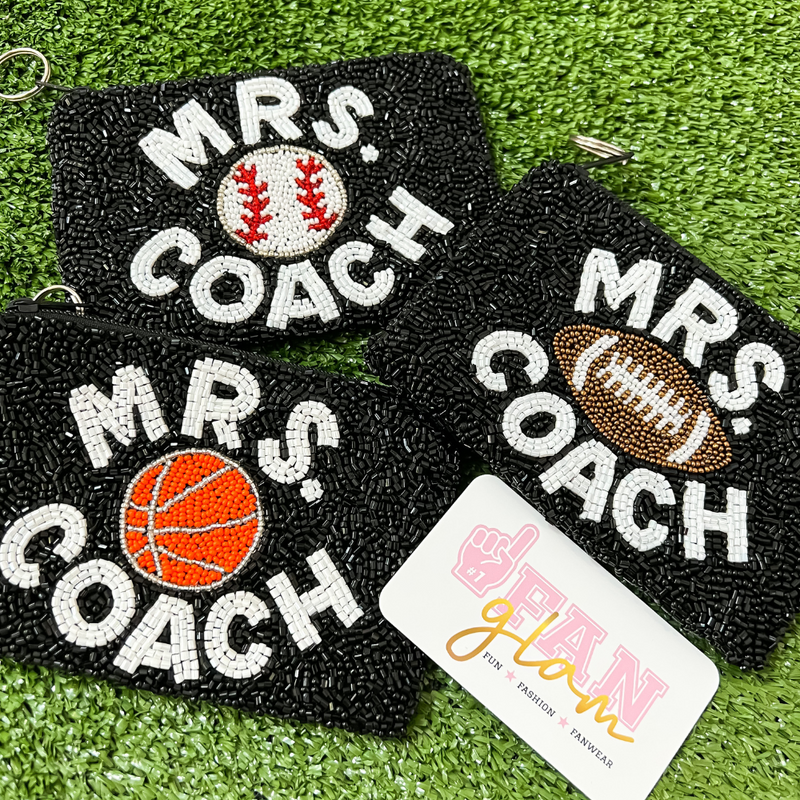 We all know home is where the heart is.  But for some, home is where sports take them.  For all the coach's wives that support their families both on and off the field our Mrs. Coach football beaded coin bag was designed specially for you!   Custom create your very own Mrs. Coach coin bag to cheer on all of your favorite teams!  Available in ANY color for ANY team!  The perfect addition to your Game Day assemble, let us help you custom create your very own one-of-a-kind Bag Glam!