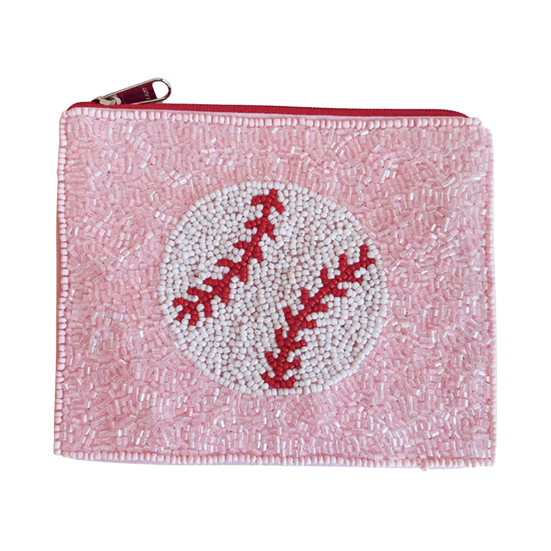 BASEBALL BEADED ZIP COIN PURSE 2 COLORS