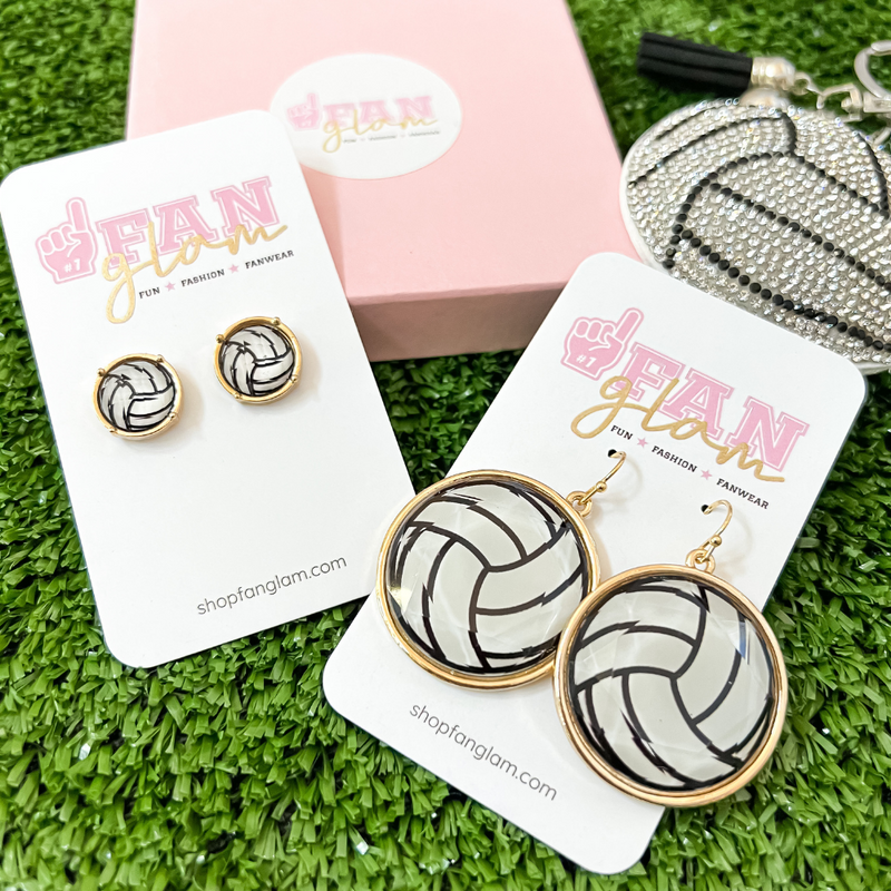 Hit the court in style, in our brand new sporty and chic Retro Beveled Sports Volleyball Stud and Dangle Collection.  Ournewest GameDay favorite!  