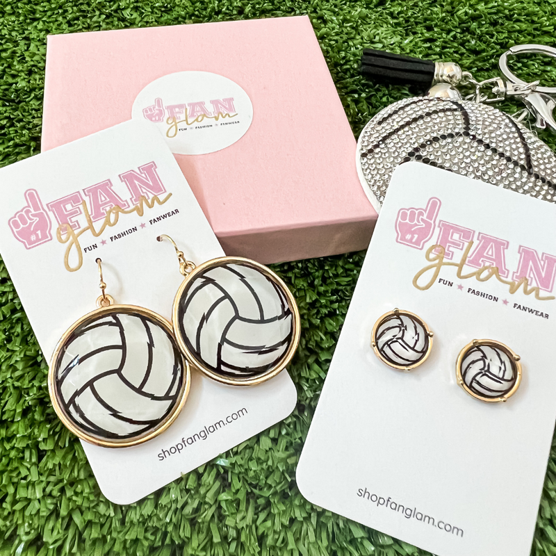 Hit the court in style, in our brand new sporty and chic Retro Beveled Sports Volleyball Stud and Dangle Collection.  Ournewest GameDay favorite!  