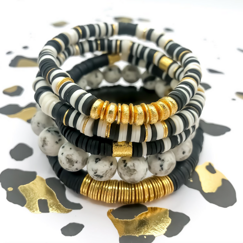 Introducing our NEW Black + White 6mm Mini Stacks!  Small but mighty, they are a fresh new twist on our original 8mm bracelet sets.  All four bracelets shown are available in 6mm or 8mm for $20 each OR $55 for a stack of three!