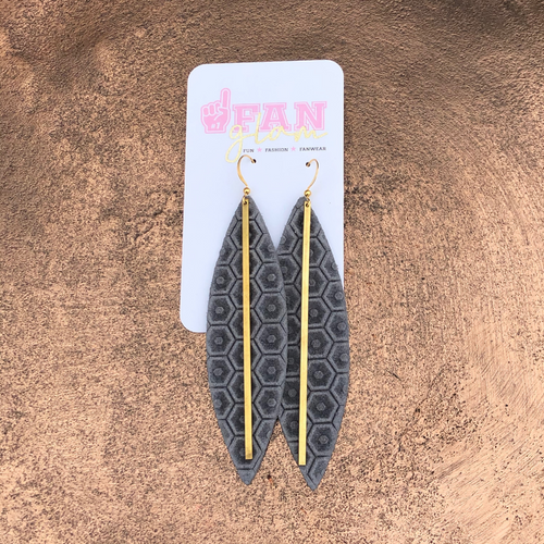 Fan Glam's hand cut leather embossed HoneyComb Stix earrings are the perfect day-to-game earrings.  Available in an array of rich color tones all featuring a gold brass bar.