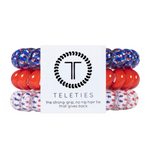 TELETIES - FIRECRACKER  Hold your hair and enhance your style with TELETIES. The strong grip, no rip hair tie that doubles as a bracelet. Strong, pretty and stylish, TELETIES are designed to withstand everyday demands while taking your look to the next level.