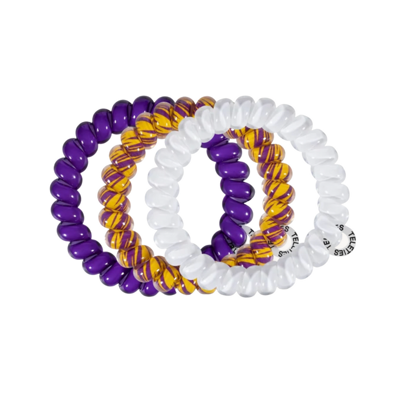 TELETIES - LSU  On Gameday, hold your hair and enhance your style with TELETIES. The strong grip, no rip hair tie that doubles as a bracelet. Strong, pretty and stylish, TELETIES are designed to withstand everyday demands while taking your Gameday look to the next level.
