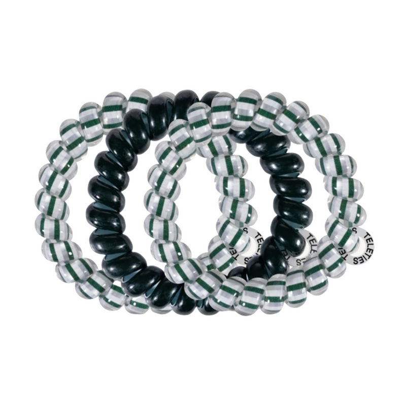 TELETIES - MICHIGAN STATE UNIVERSITY  On Gameday, hold your hair and enhance your style with TELETIES. The strong grip, no rip hair tie that doubles as a bracelet. Strong, pretty and stylish, TELETIES are designed to withstand everyday demands while taking your Gameday look to the next level.