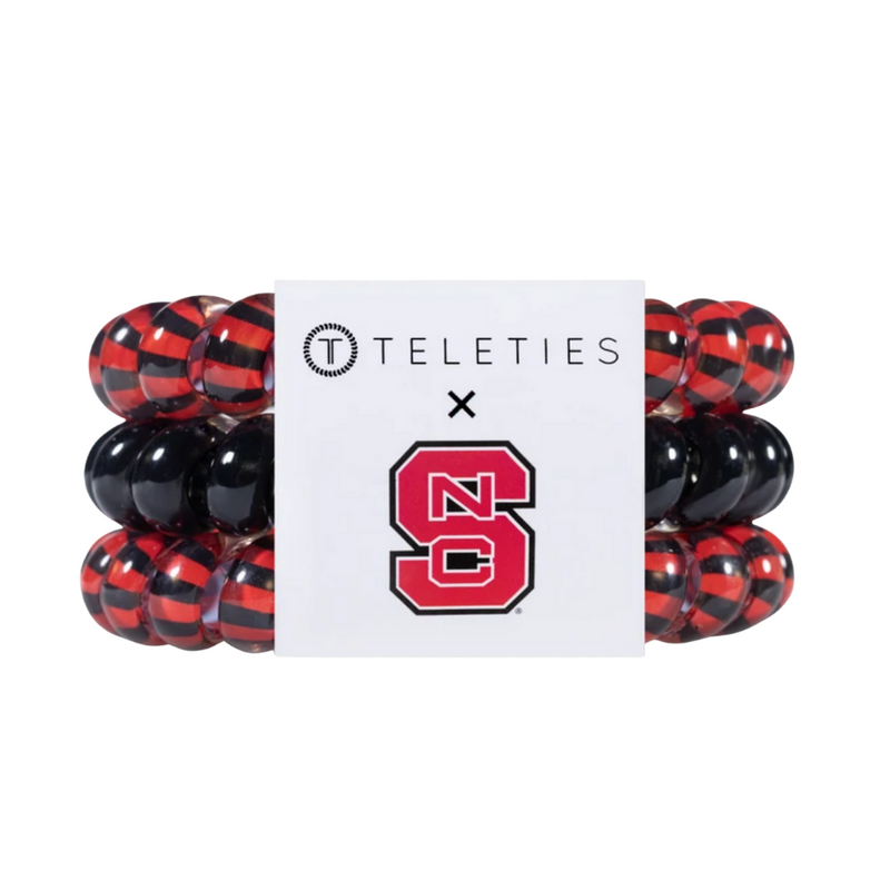 TELETIES - NORTH CAROLINA STATE UNIVERSITY  On Gameday, hold your hair and enhance your style with TELETIES. The strong grip, no rip hair tie that doubles as a bracelet. Strong, pretty and stylish, TELETIES are designed to withstand everyday demands while taking your look to the next level.