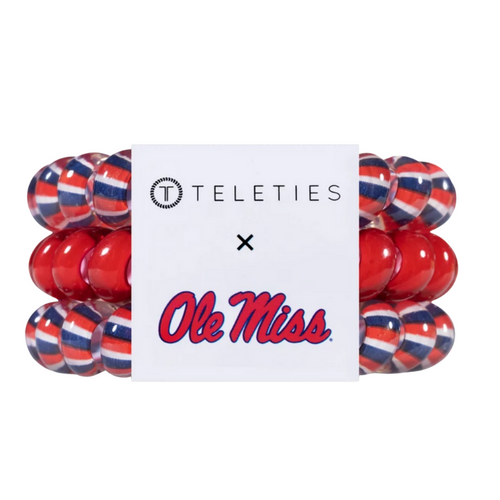 TELETIES - UNIVERSITY OF MISSISSIPPI  On Gameday, hold your hair and enhance your style with TELETIES. The strong grip, no rip hair tie that doubles as a bracelet. Strong, pretty and stylish, TELETIES are designed to withstand everyday demands while taking your Gameday look to the next level.